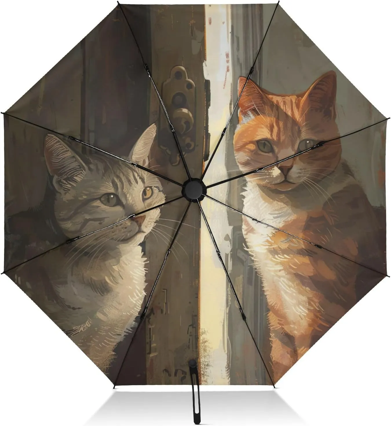 Compact Umbrella, Wind Proof Umbrella, Automatic Open/close, Compact Size for Women Backpacks/Handbags, Suspicious Cats