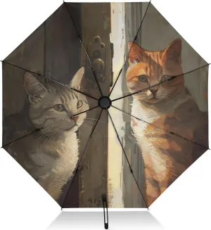 Compact Umbrella, Wind Proof Umbrella, Automatic Open/close, Compact Size for Women Backpacks/Handbags, Suspicious Cats