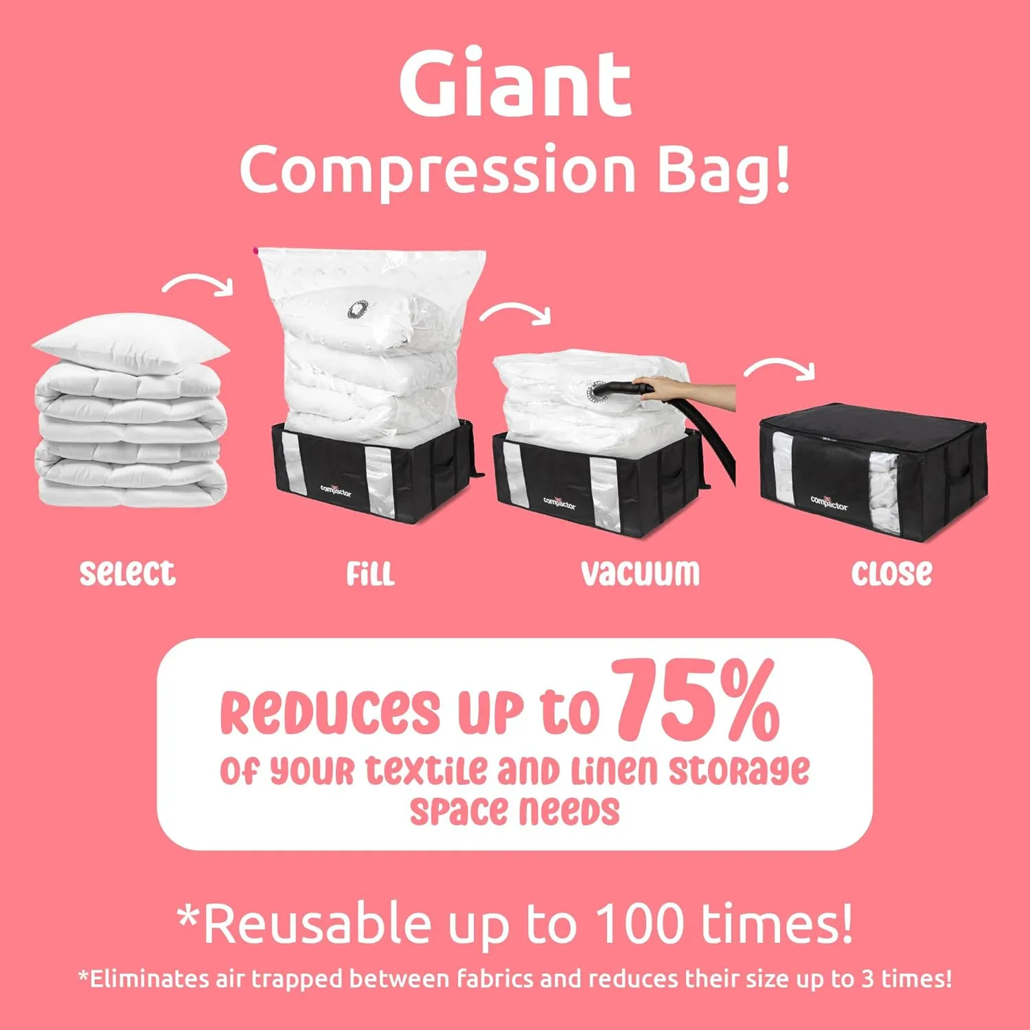 Compactor Vacuum Storage Bag XXL | Space Saver Vacuum Storage Bags for Clothes| Ultimate Storage Solution for Wardrobe | Black Semi-Rigid Box |
