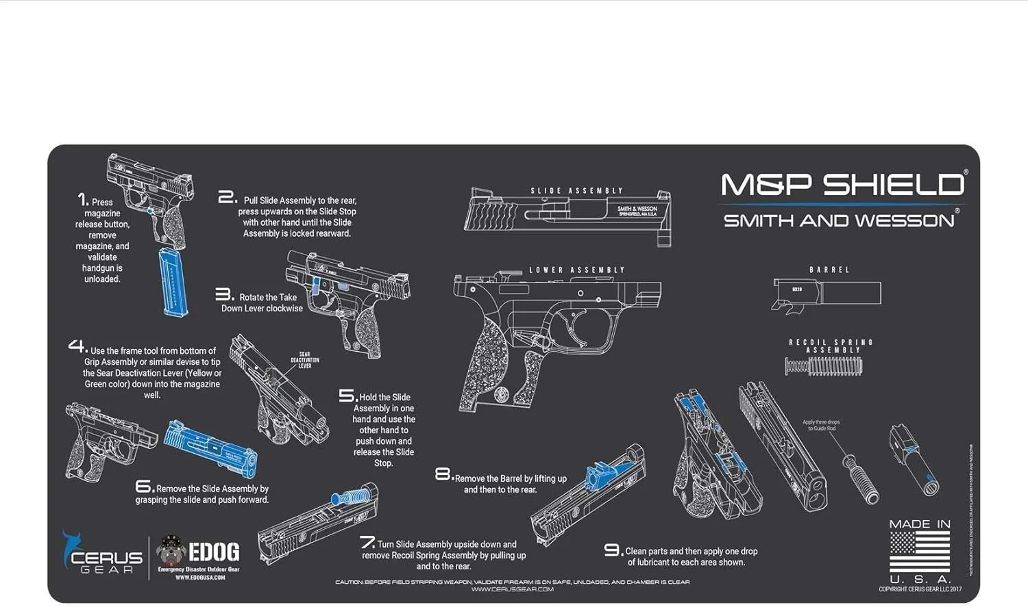 Compatible for Smith & Wesso S&W M&P Shield - Instructional Step by Step Field Stripping Heavy Duty Cleaning 12x27 Padded Gun Work Surface Protector Mat Solvent & Oil Resistant