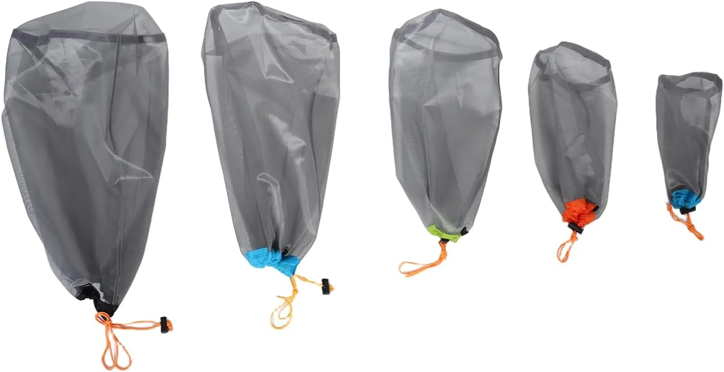 Compress Store Polyester Mesh Sack Set for Hiking Travel Drawstring Closure
