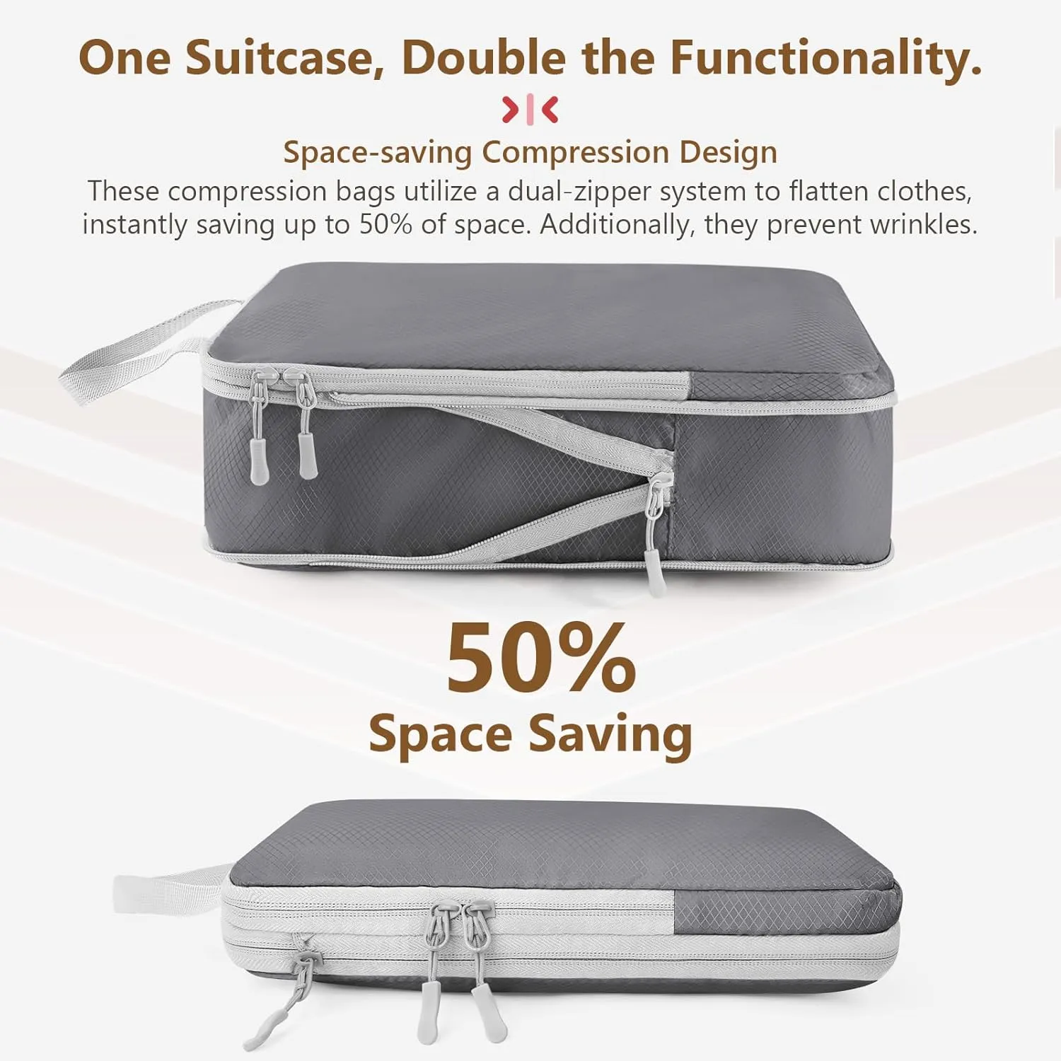 Compression Packing Cubes, 10 Set Travel Packing Cubes for Carry on Suitcases, Expandable/Compression Bags for Clothes,Ultralight Packing Cubes (1-grey)