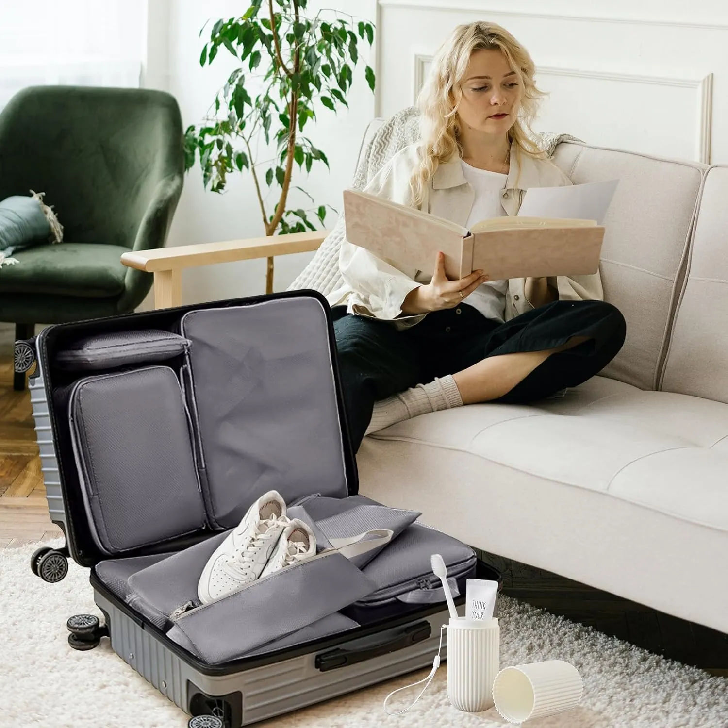 Compression Packing Cubes, 10 Set Travel Packing Cubes for Carry on Suitcases, Expandable/Compression Bags for Clothes,Ultralight Packing Cubes (1-grey)