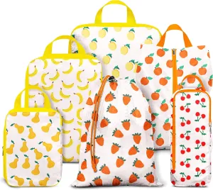 Compression Packing Cubes for Suitcases, 6 Set Cute Fruit Luggage Organizer, Lightweight Waterproof Expandable/Compression Bags Smell Proof Travel Packing Cubes for Suitcases
