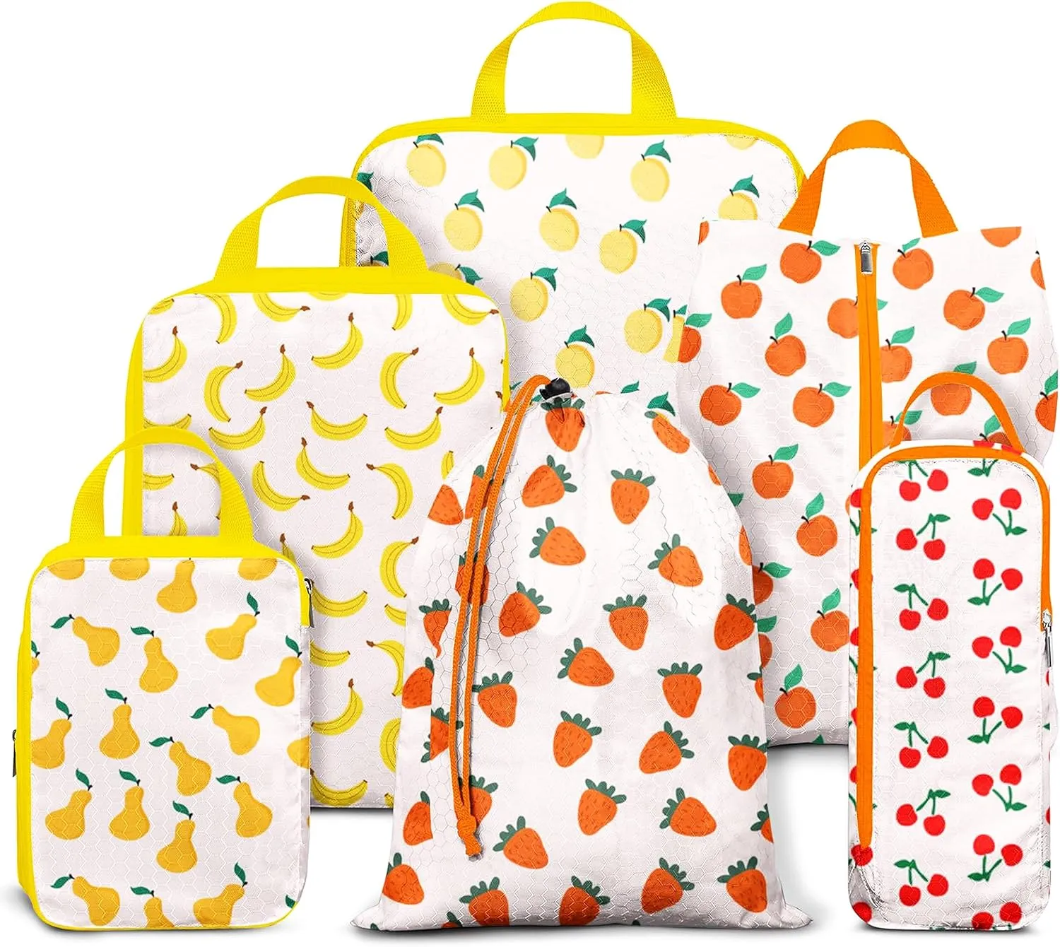 Compression Packing Cubes for Suitcases, 6 Set Cute Fruit Luggage Organizer, Lightweight Waterproof Expandable/Compression Bags Smell Proof Travel Packing Cubes for Suitcases
