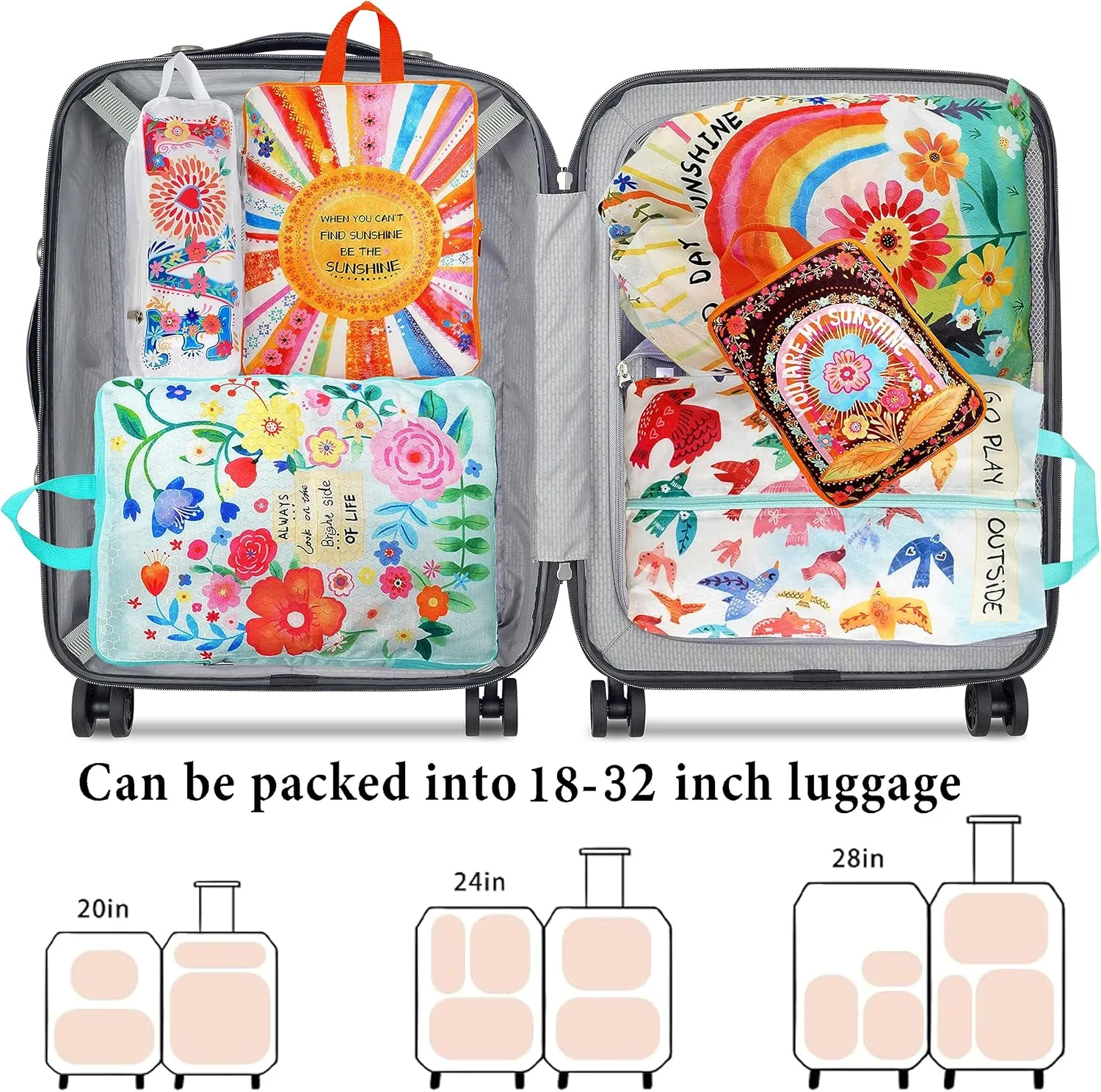 Compression Packing Cubes for Travel, 6 Set Natural Life Luggage Organizers, Lightweight Waterproof Expandable/Compression Bags Bohemia Smell Proof Travel Packing Cubes for Suitcases