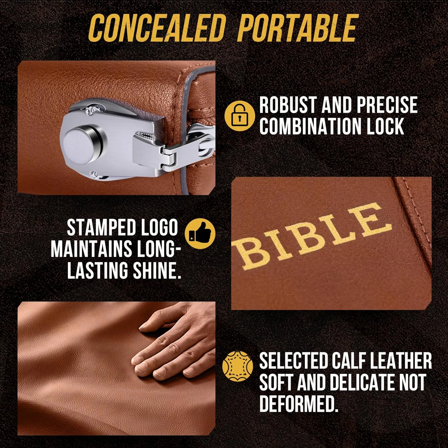 Concealed Carry Gun Pouch, Holy Bible Leather Soft Pistol Case, Lockable Zipper, Handgun Case for 9mm& Glock Guns Storage or Transport
