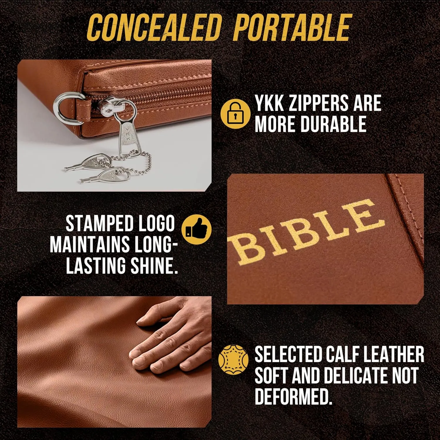 Concealed Carry Gun Pouch, Holy Bible Leather Soft Pistol Case, Lockable Zipper, Handgun Case for 9mm& Glock Guns Storage or Transport