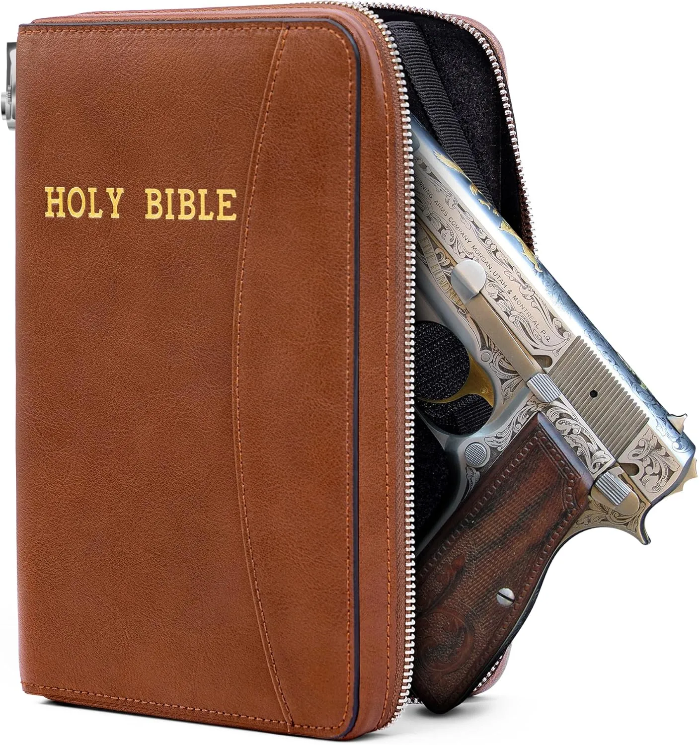 Concealed Carry Gun Pouch, Holy Bible Leather Soft Pistol Case, Lockable Zipper, Handgun Case for 9mm& Glock Guns Storage or Transport
