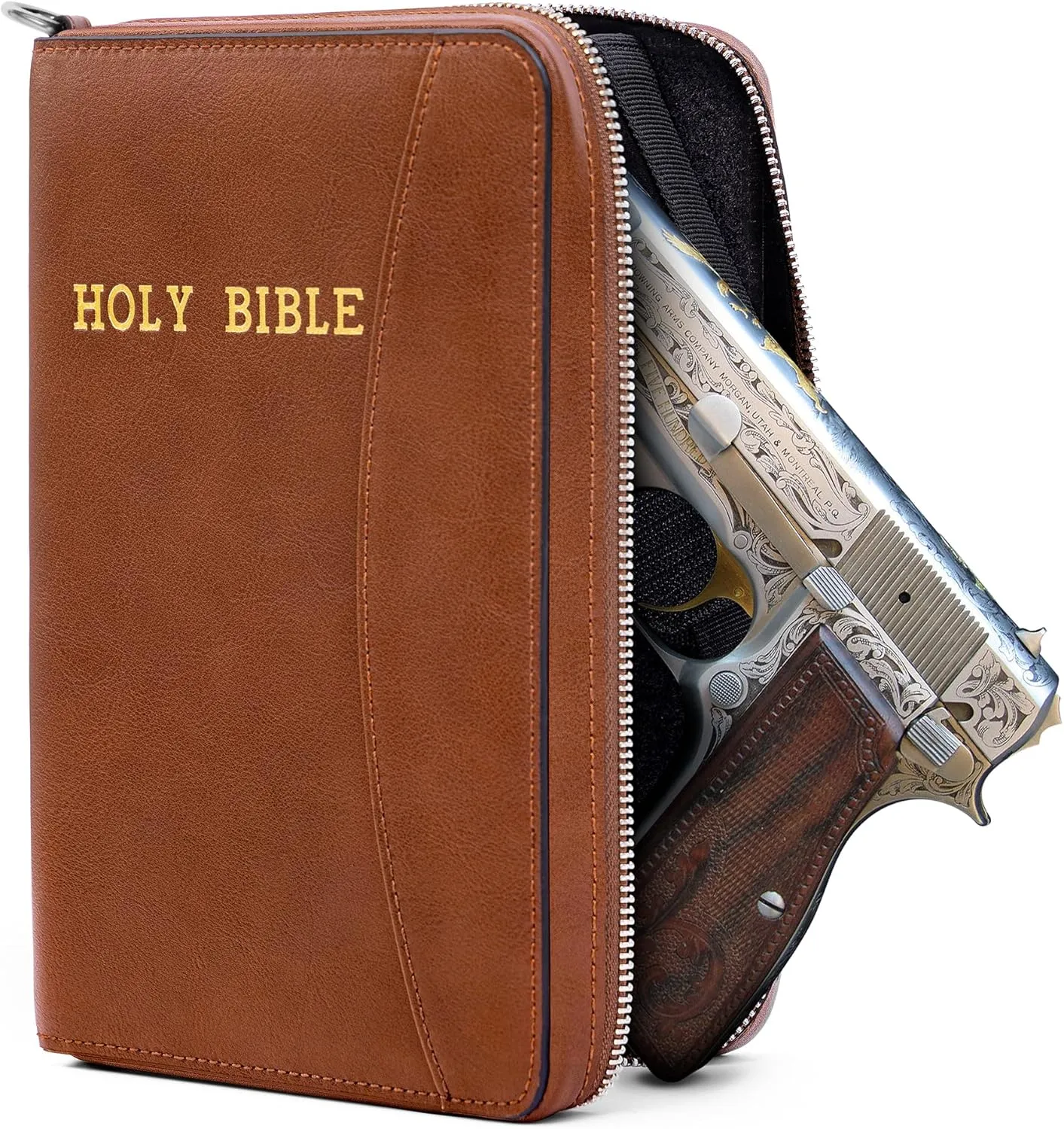 Concealed Carry Gun Pouch, Holy Bible Leather Soft Pistol Case, Lockable Zipper, Handgun Case for 9mm& Glock Guns Storage or Transport