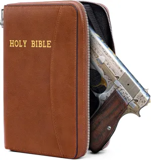 Concealed Carry Gun Pouch, Holy Bible Leather Soft Pistol Case, Lockable Zipper, Handgun Case for 9mm& Glock Guns Storage or Transport