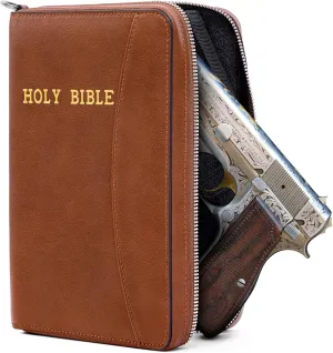 Concealed Carry Gun Pouch, Holy Bible Leather Soft Pistol Case, Lockable Zipper, Handgun Case for 9mm& Glock Guns Storage or Transport
