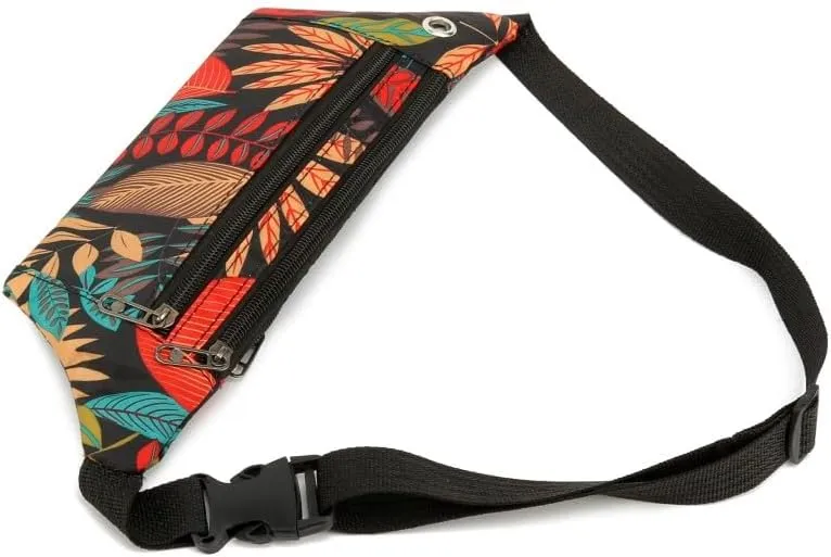 Convenient Waist Packs for Travelling Walking Outdoors, Waterproof of Sports Bags for Carrying Phone, Black-Leaf