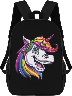Cool Unicorn With Dental Braces Smile 17 Inch Travel Laptop Backpack Business Carry on Backpack Large Computer Backpack for Men Women