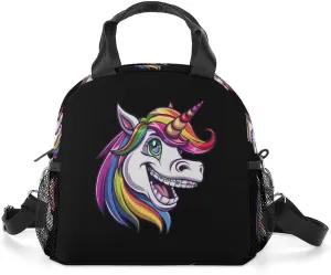 Cool Unicorn With Dental Braces Smile Lunch Bag Insulated Lunch Box Lunch Tote Bag Lunch Organizer Lunch Holder Handbag for Women Men