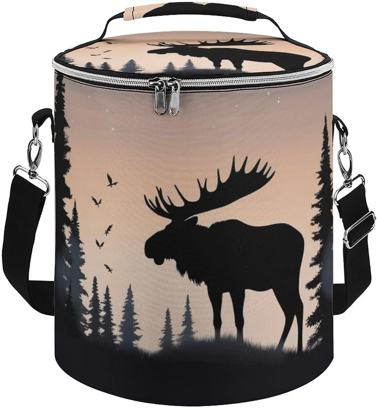 Cooler Bag Insulated for Travel, Moose Mountain Pine Tree Wilderness Print Soft Cooler, Insulated Lunch Bag for Camping/Beach/Outdoor/Picnic