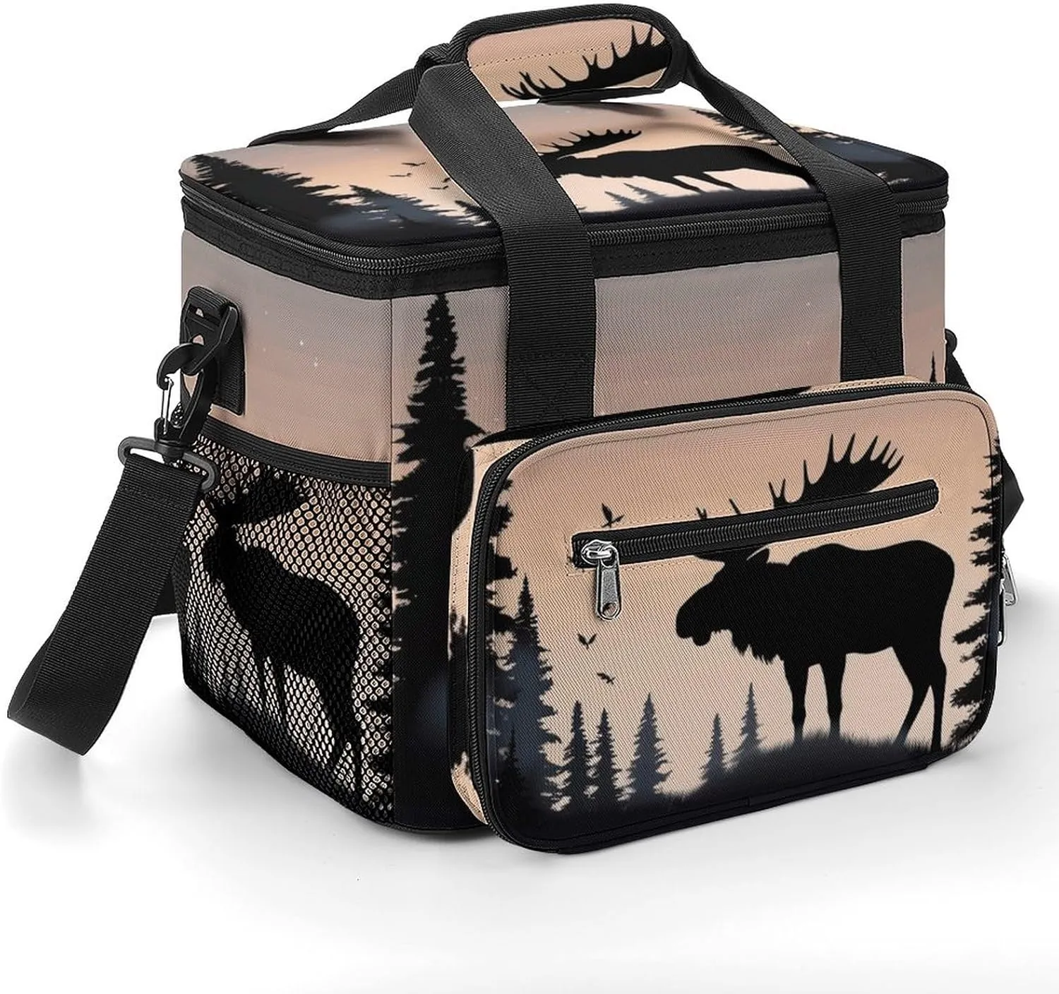 Cooler Bags Insulated for Travel, Moose Mountain Pine Tree Wilderness Print Soft Cooler Bag,Insulated Lunch Bag for Camping/Beach/Outdoor/Picnic