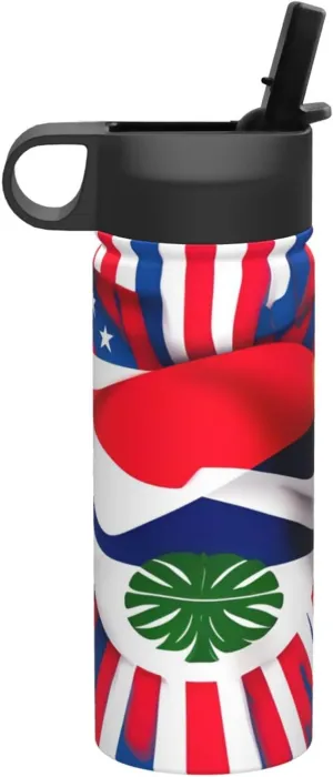 Costa Rica Flag Print Flask Stainless Steel Water Bottle with Straw 18OZ FOR Outdoor Gym Commute