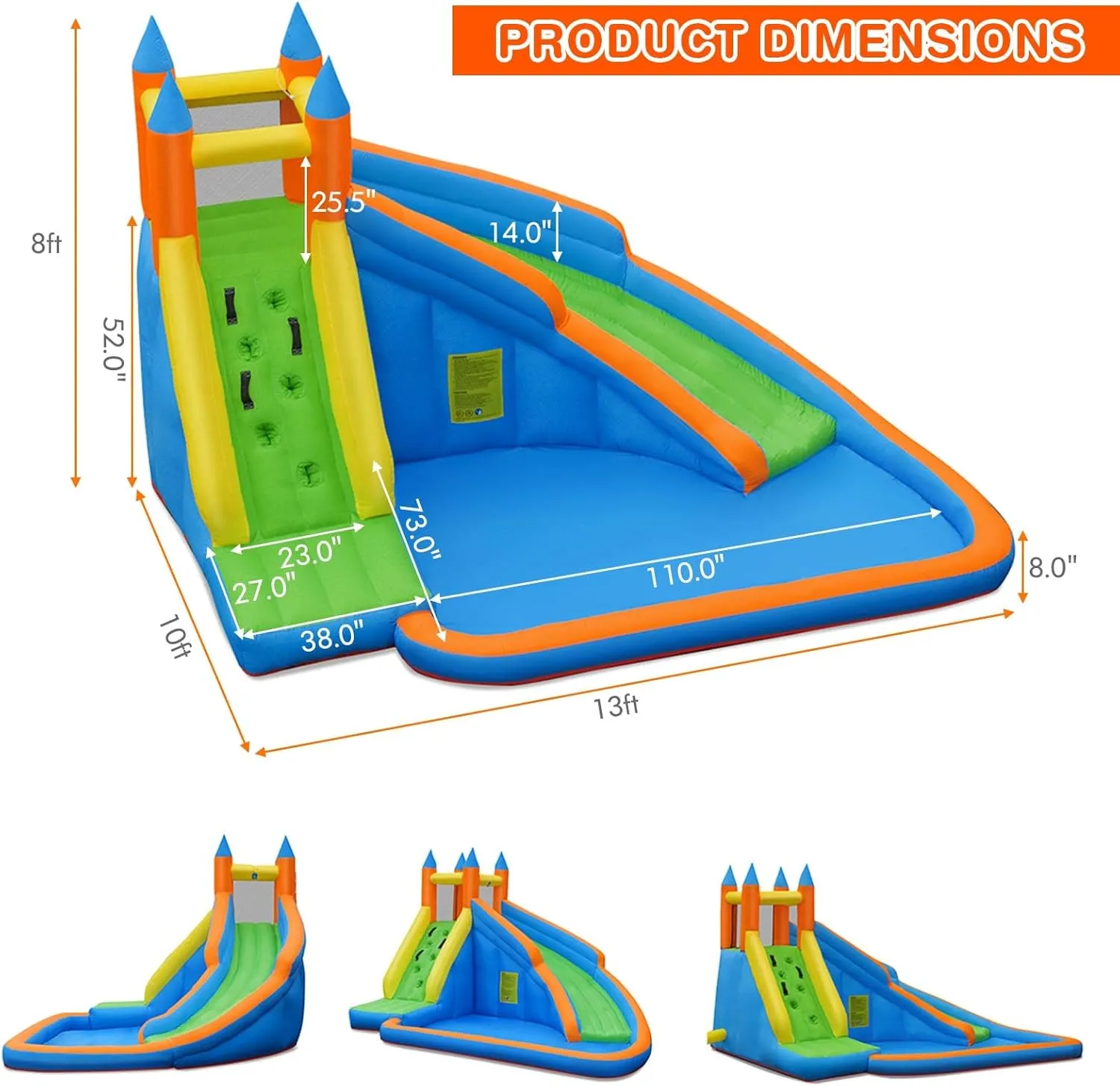 Costzon Inflatable Water Slide, Giant Bouncy Waterslide Park for Kids Backyard Outdoor Fun w/ 480w Blower, Climbing, Splash Pool, 2-pcs, Blow up Water Slides Inflatables for Kids and Adults Party Gift