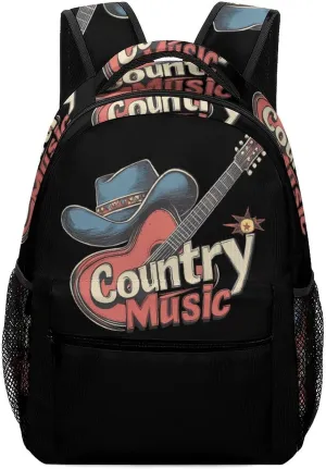 Country Muisic Electric Guitar Laptop Backpack Durable Travel Daypack Casual Shoulder Bag for Sport Hiking