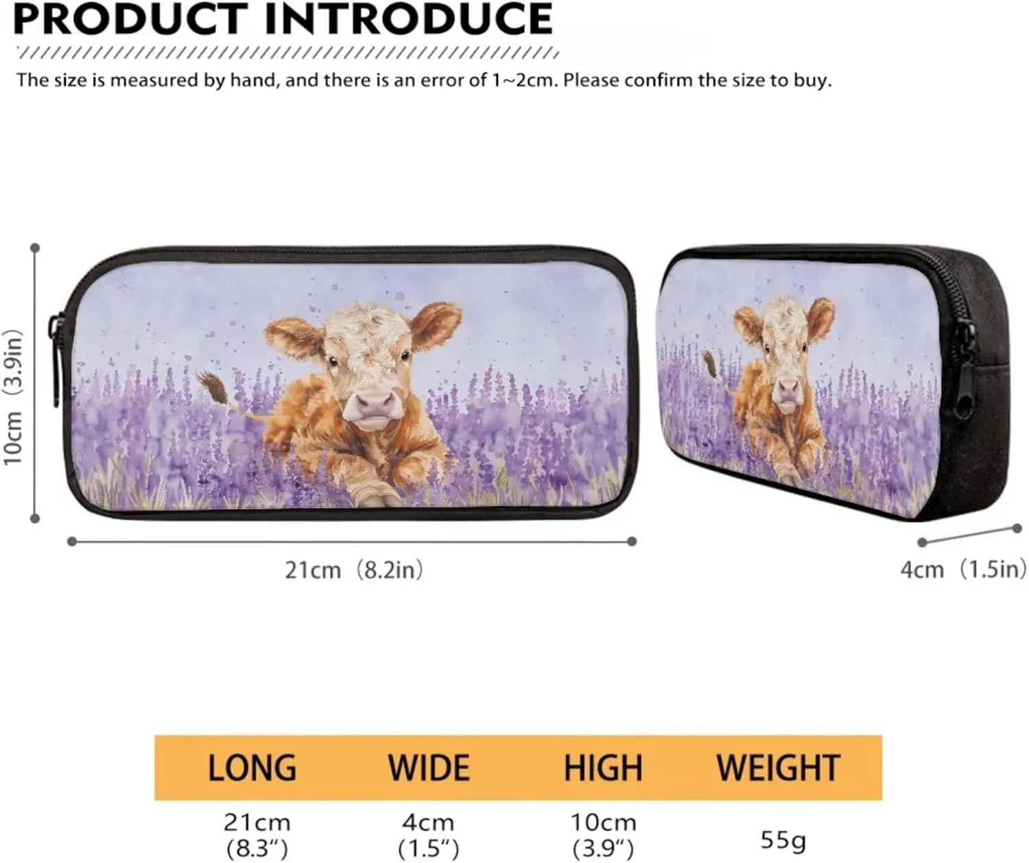 Cow Lavender Violet 4 PCS Backpack Set Portable Hiking Rucksack Daypack with Lunch Box Pencil Pouch Case Zippered Water Bottle Carrier for Primary Children