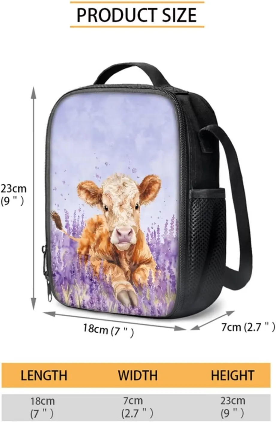 Cow Lavender Violet 4 PCS Backpack Set Portable Hiking Rucksack Daypack with Lunch Box Pencil Pouch Case Zippered Water Bottle Carrier for Primary Children