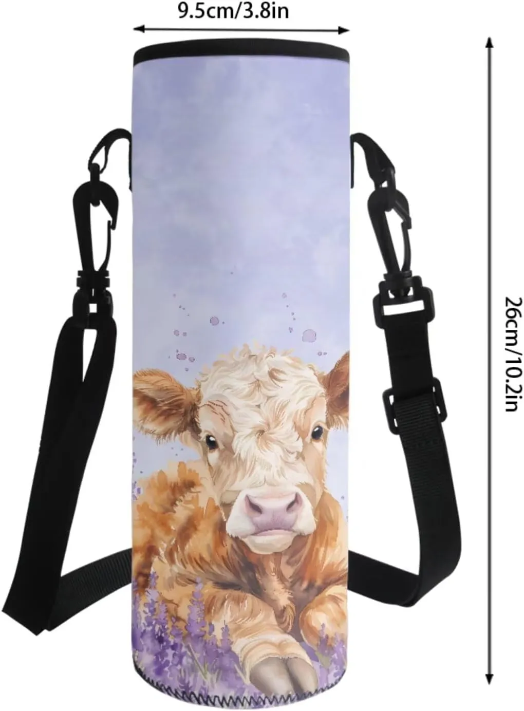 Cow Lavender Violet 4 PCS Backpack Set Portable Hiking Rucksack Daypack with Lunch Box Pencil Pouch Case Zippered Water Bottle Carrier for Primary Children