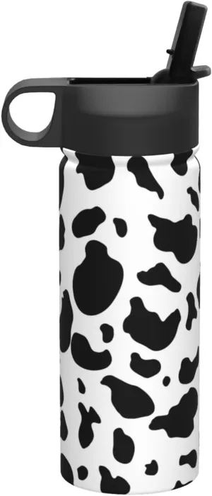 cow pattern Print Flask Stainless Steel Water Bottle with Straw 18OZ FOR Outdoor Gym Commute