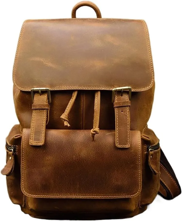 Crazy Horse Leather Backpack Day Pack Travel Bag for(D)