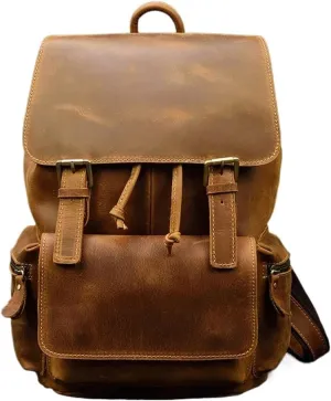 Crazy Horse Leather Backpack Day Pack Travel Bag for(D)