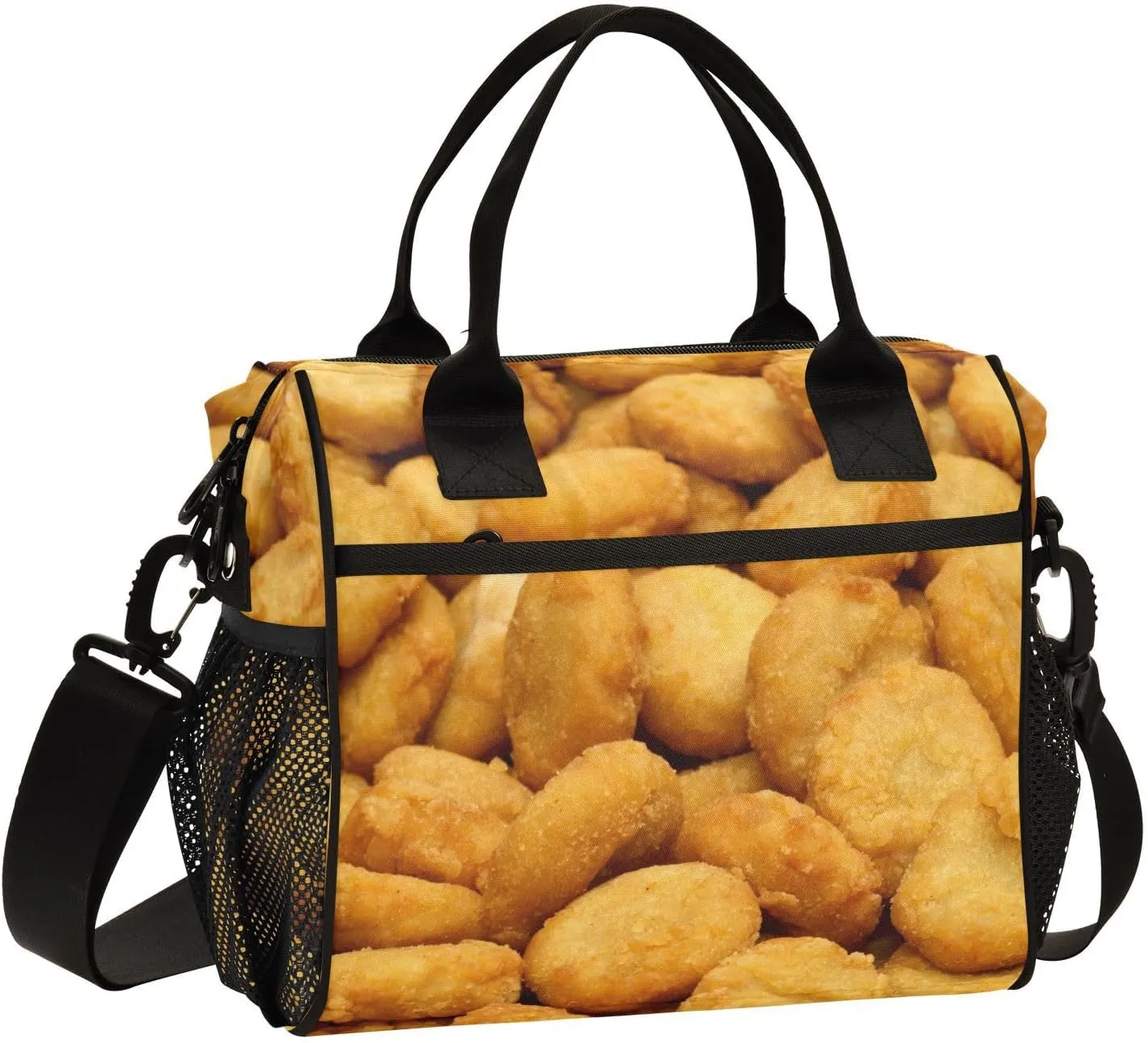 Crispy Chicken Nuggets Lunch Bag Reusable Lunch Box for Office Picnic Hiking Beach, Insulated Cooler Tote Food Container with Adjustable Shoulder Strap for Men Women Adults
