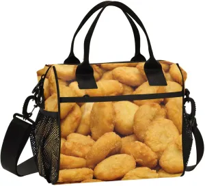 Crispy Chicken Nuggets Lunch Bag Reusable Lunch Box for Office Picnic Hiking Beach, Insulated Cooler Tote Food Container with Adjustable Shoulder Strap for Men Women Adults