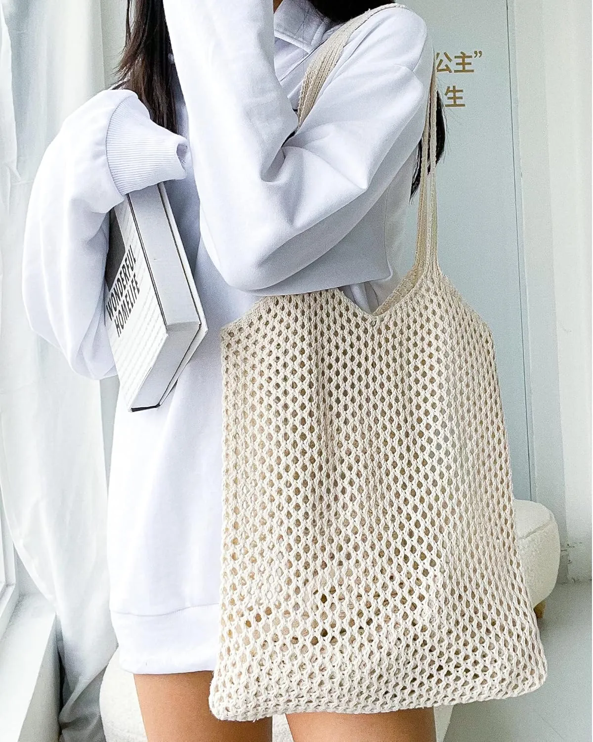 Crochet Mesh Beach Tote Shoulder Handbags Hobo Summer Aesthetic Women's Bag