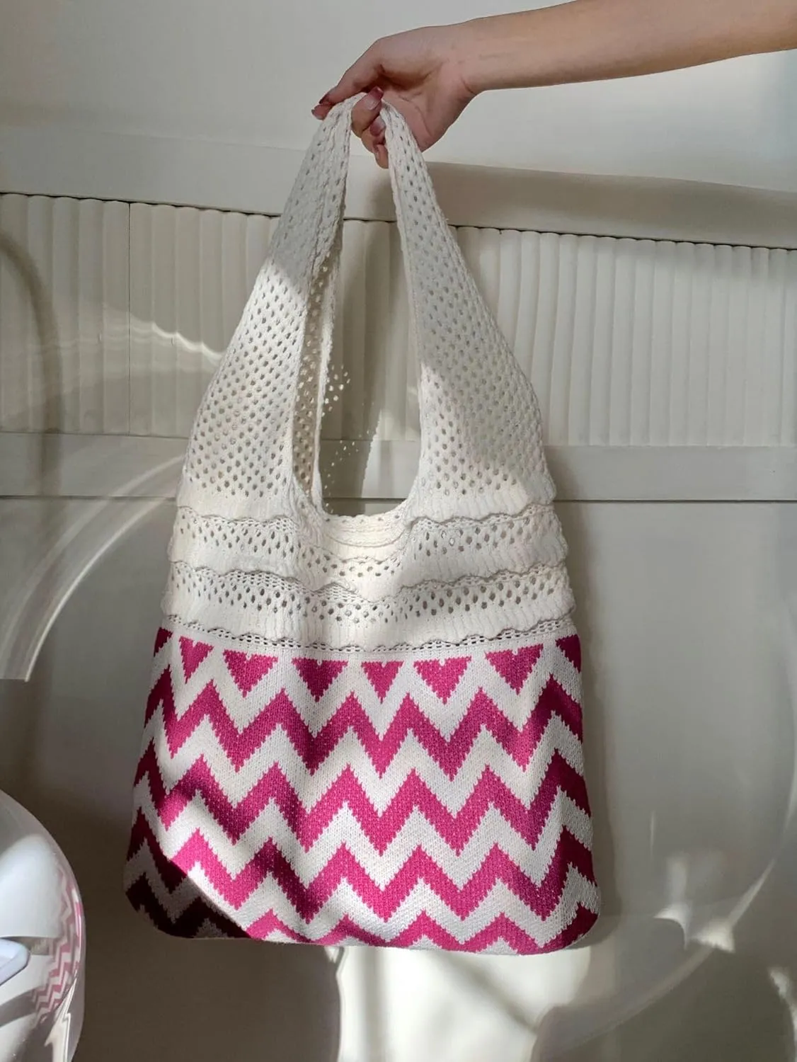 Crochet Tote Bag Women's Summer Aesthetic Mesh Beach Bags Knitting Handbags Cute