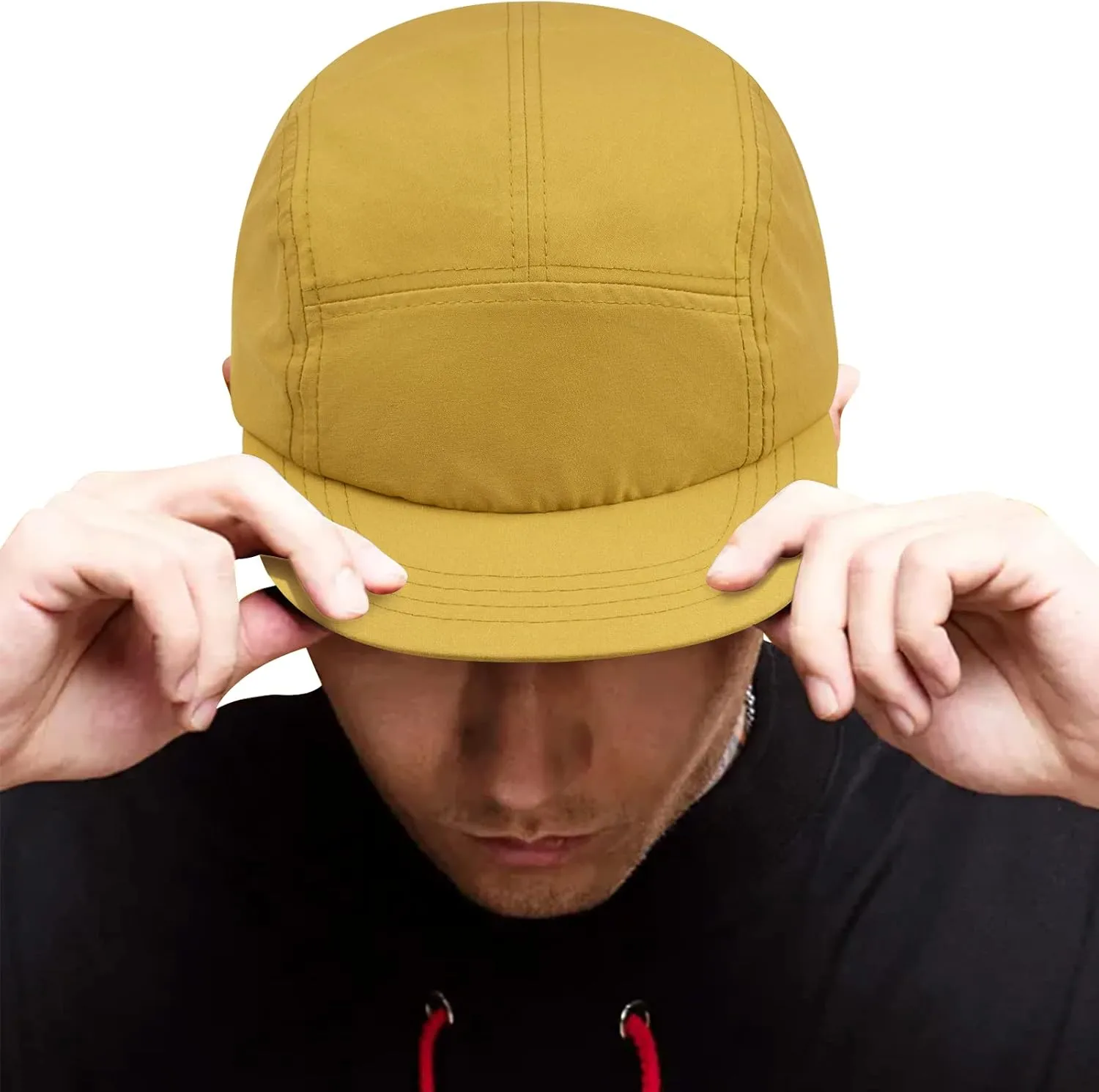 Croogo 5 Panel Short Brim Baseball Cap Casual Trucker Hat Flat Bill Sport Cap Solid Color Umpire Dad Hats Fitted Caps