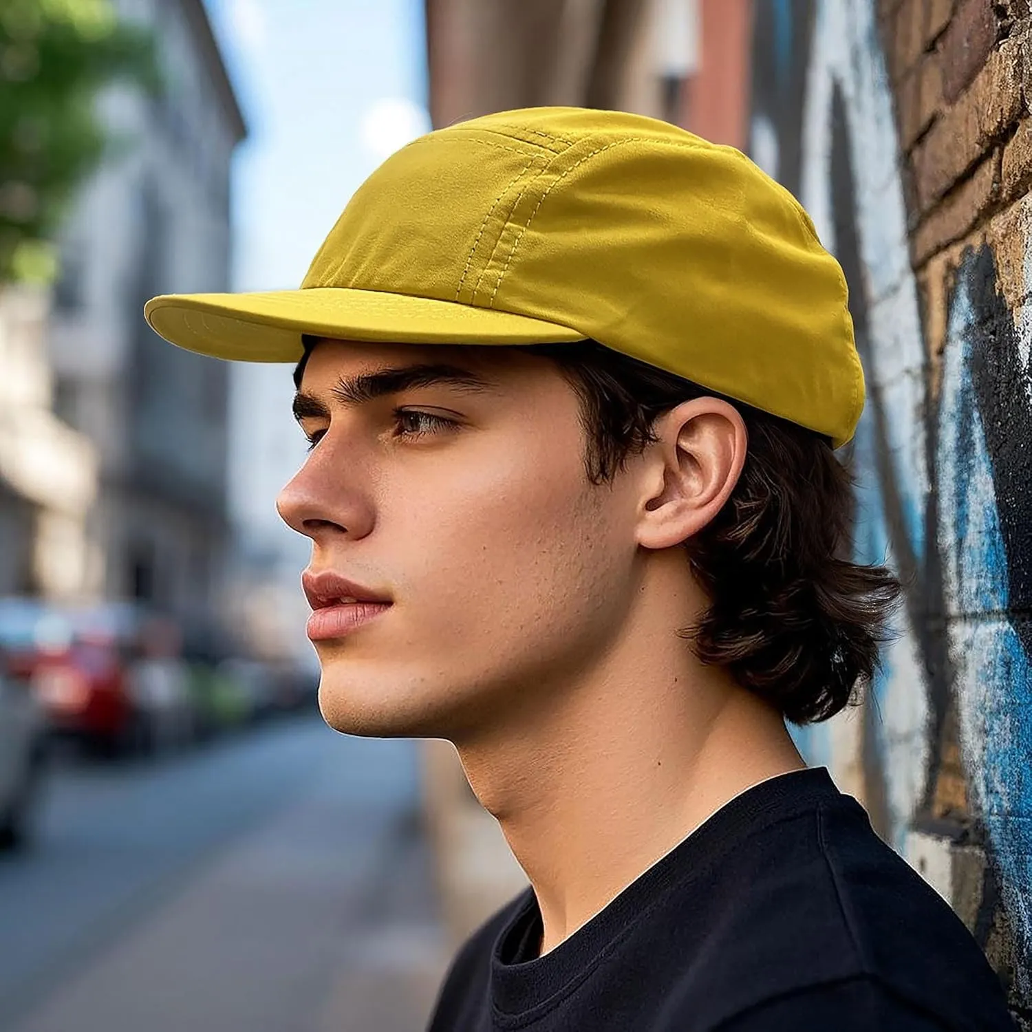Croogo 5 Panel Short Brim Baseball Cap Casual Trucker Hat Flat Bill Sport Cap Solid Color Umpire Dad Hats Fitted Caps