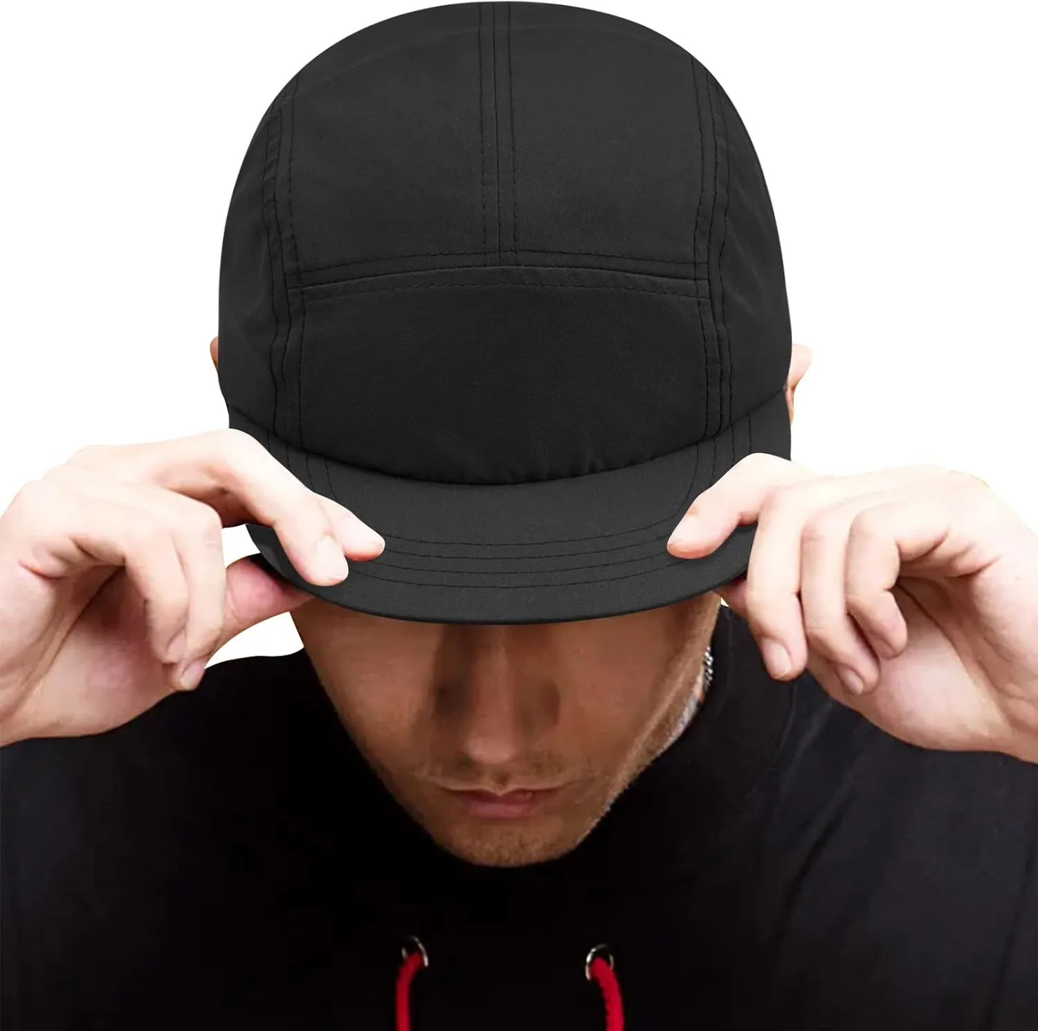 Croogo 5 Panel Short Brim Baseball Cap Casual Trucker Hat Flat Bill Sport Cap Solid Color Umpire Dad Hats Fitted Caps