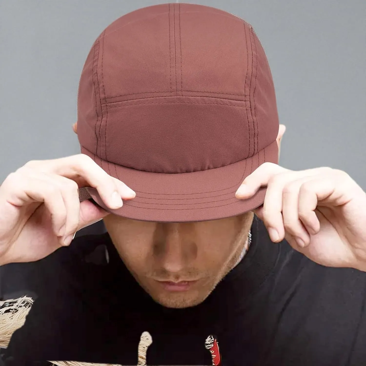 Croogo 5 Panel Short Brim Baseball Cap Casual Trucker Hat Flat Bill Sport Cap Solid Color Umpire Dad Hats Fitted Caps
