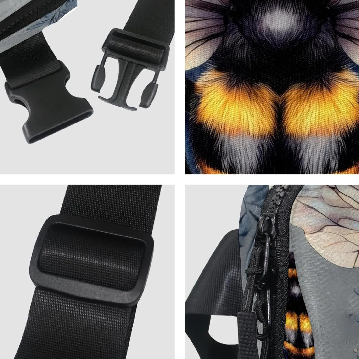Crossbody Belt Bag for Women Men, Bee Blue Flowers Fanny Packs with Zipper Pockets,Waterproof Waist Packs with Adjustable Strap for Workout Running Traveling Hiking