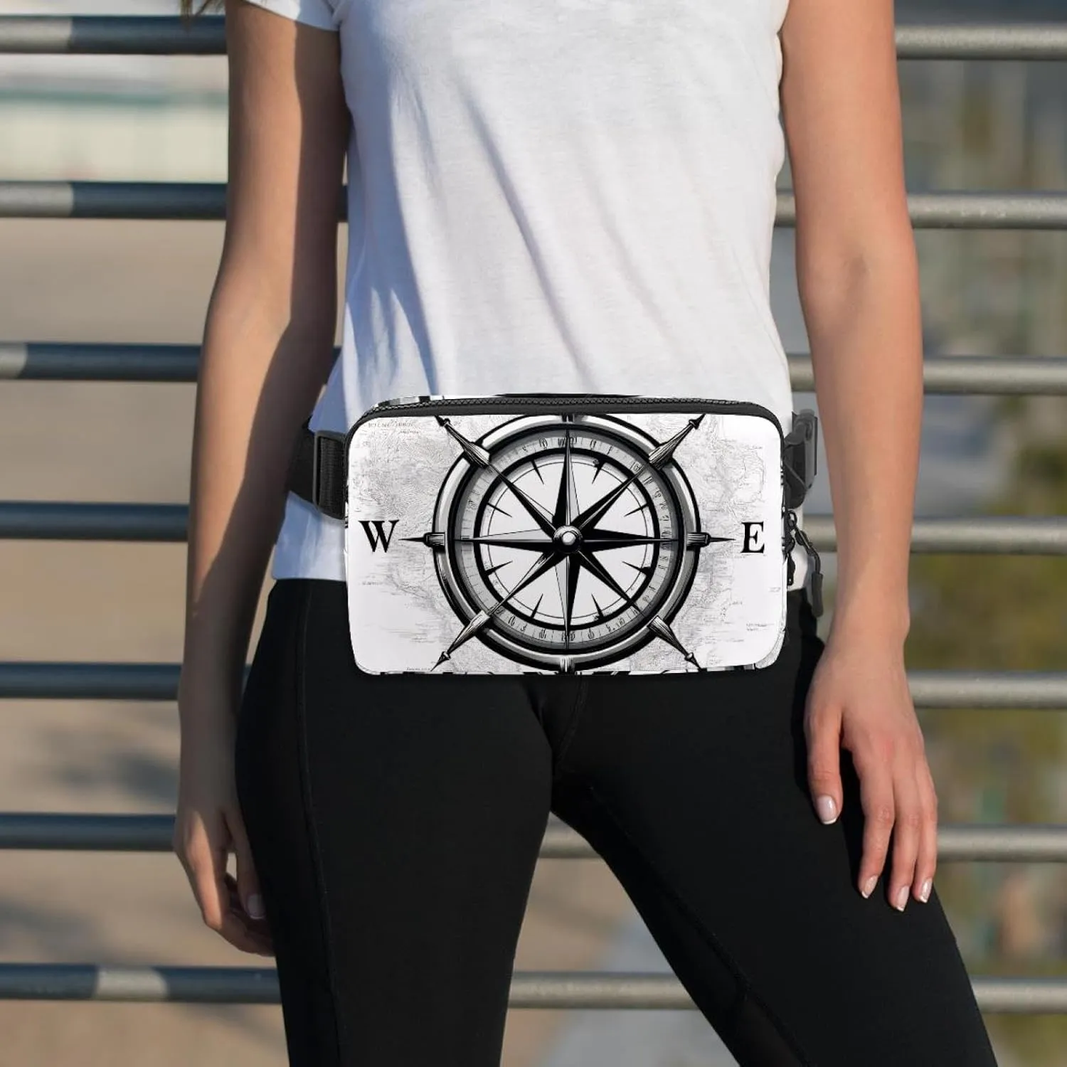 Crossbody Belt Bag for Women Men, Compass Print Fanny Packs with Zipper Pockets,Waterproof Waist Packs with Adjustable Strap for Workout Running Traveling Hiking