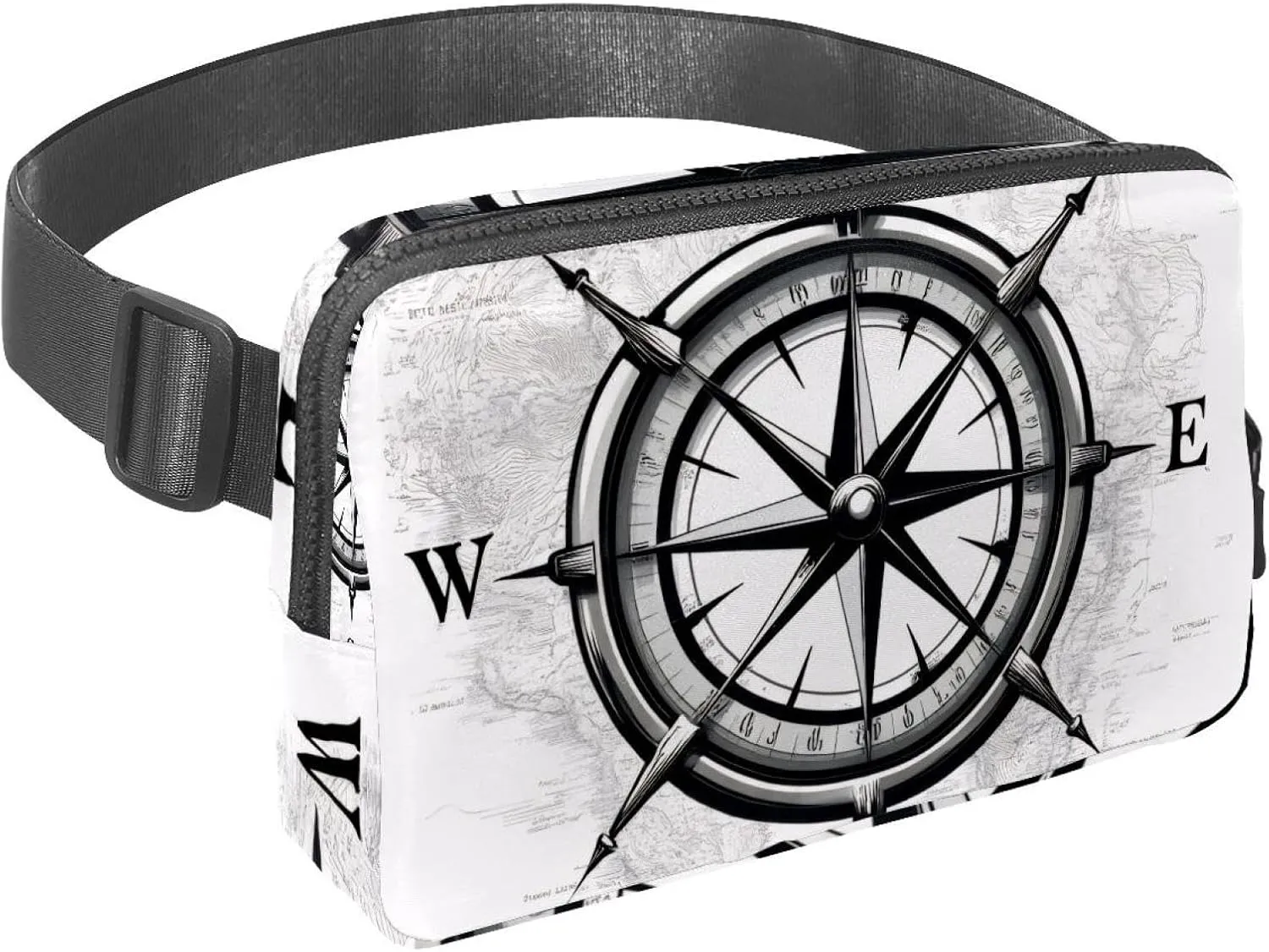 Crossbody Belt Bag for Women Men, Compass Print Fanny Packs with Zipper Pockets,Waterproof Waist Packs with Adjustable Strap for Workout Running Traveling Hiking
