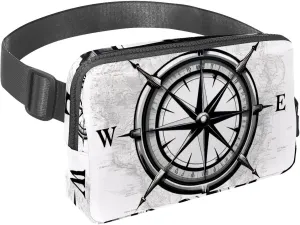 Crossbody Belt Bag for Women Men, Compass Print Fanny Packs with Zipper Pockets,Waterproof Waist Packs with Adjustable Strap for Workout Running Traveling Hiking