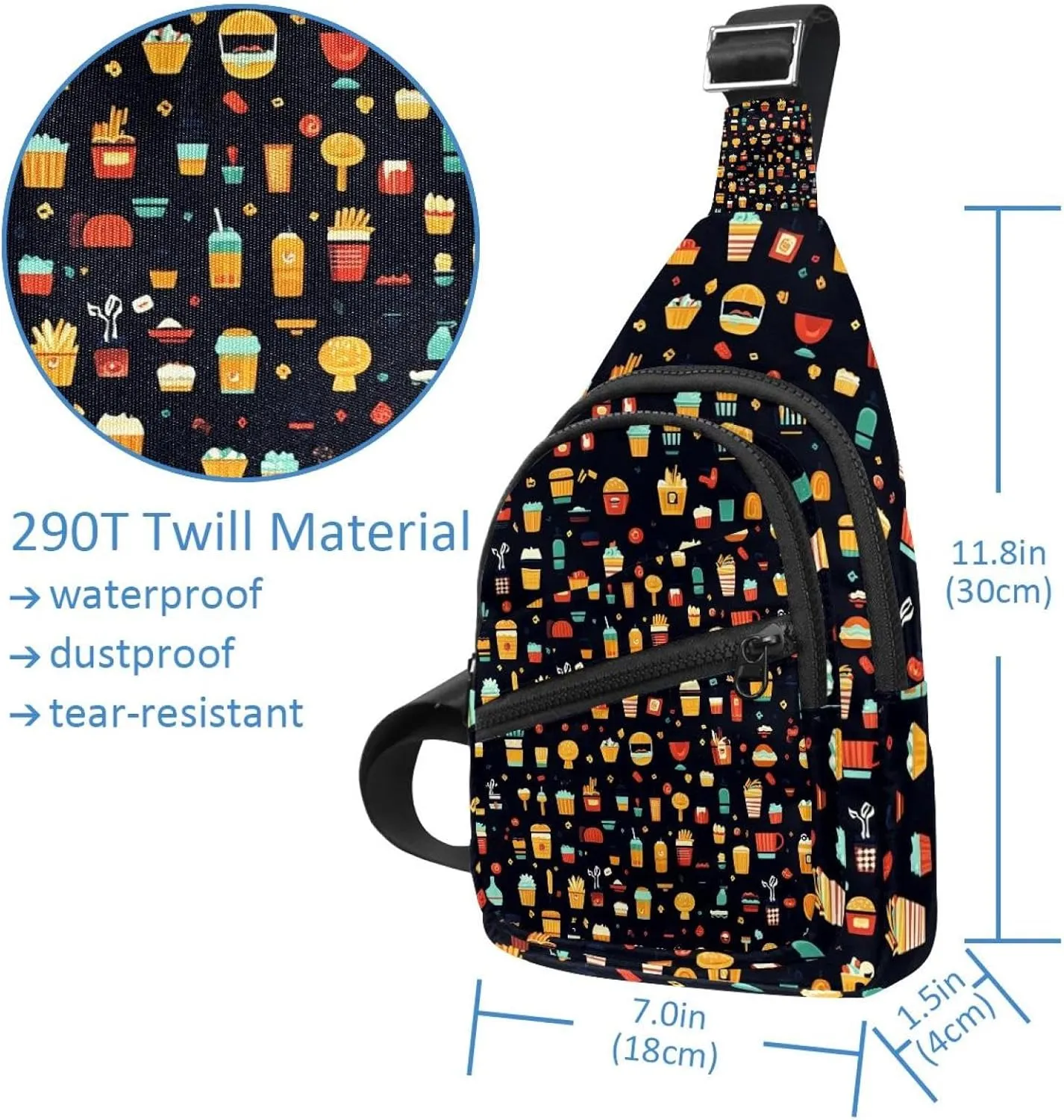Crossbody Small Sling Bag Backpack for Women Men, Drink ice cream gamburger hot dog pita t (3) Chest Daypack Crossbody Travel Sports Hiking