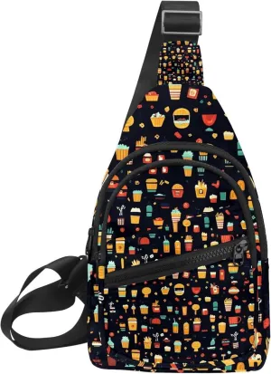 Crossbody Small Sling Bag Backpack for Women Men, Drink ice cream gamburger hot dog pita t (3) Chest Daypack Crossbody Travel Sports Hiking