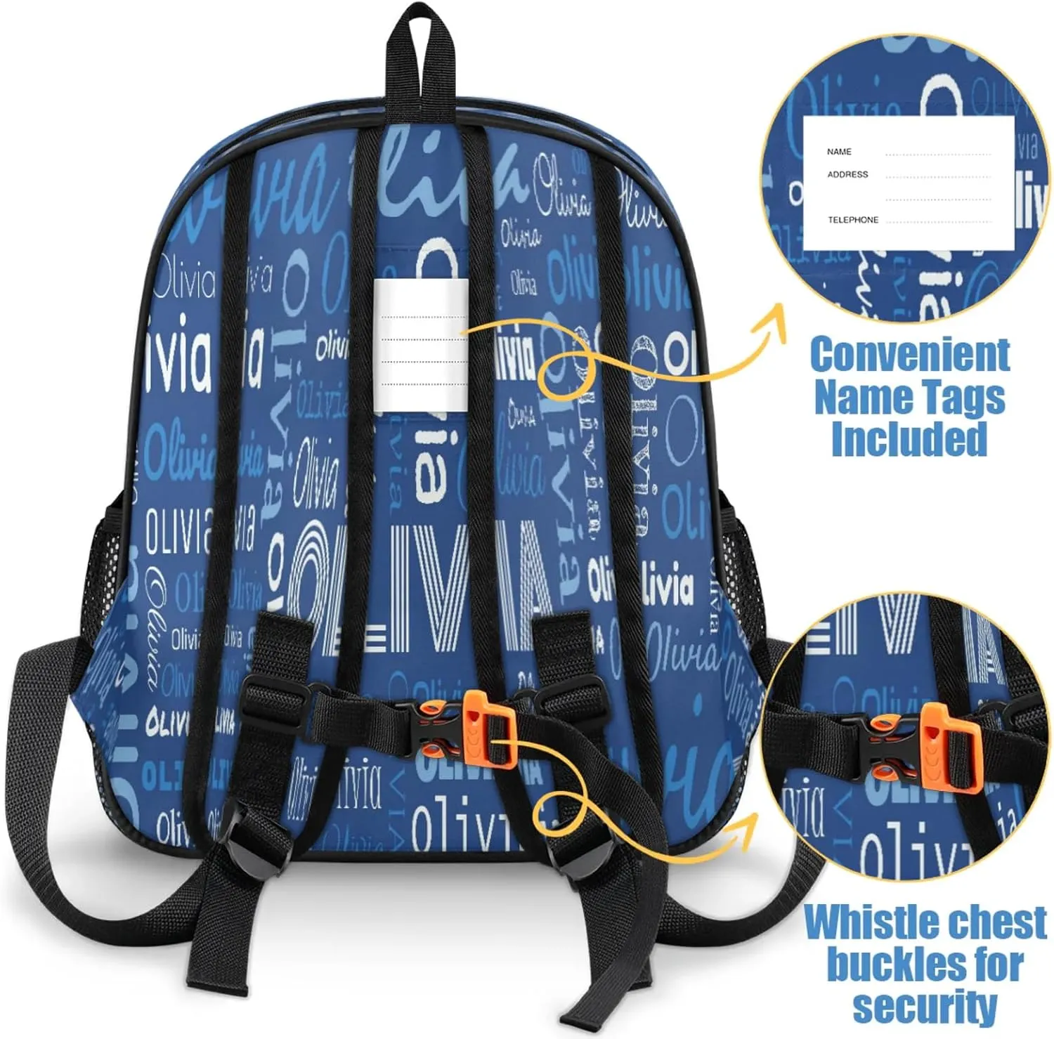 Custom Backpack Bag for Women Men, Waterproof Personalized Casual Backpacks with Name, Dark Blue Background Custom Daypack with Adjustable Shoulder Straps