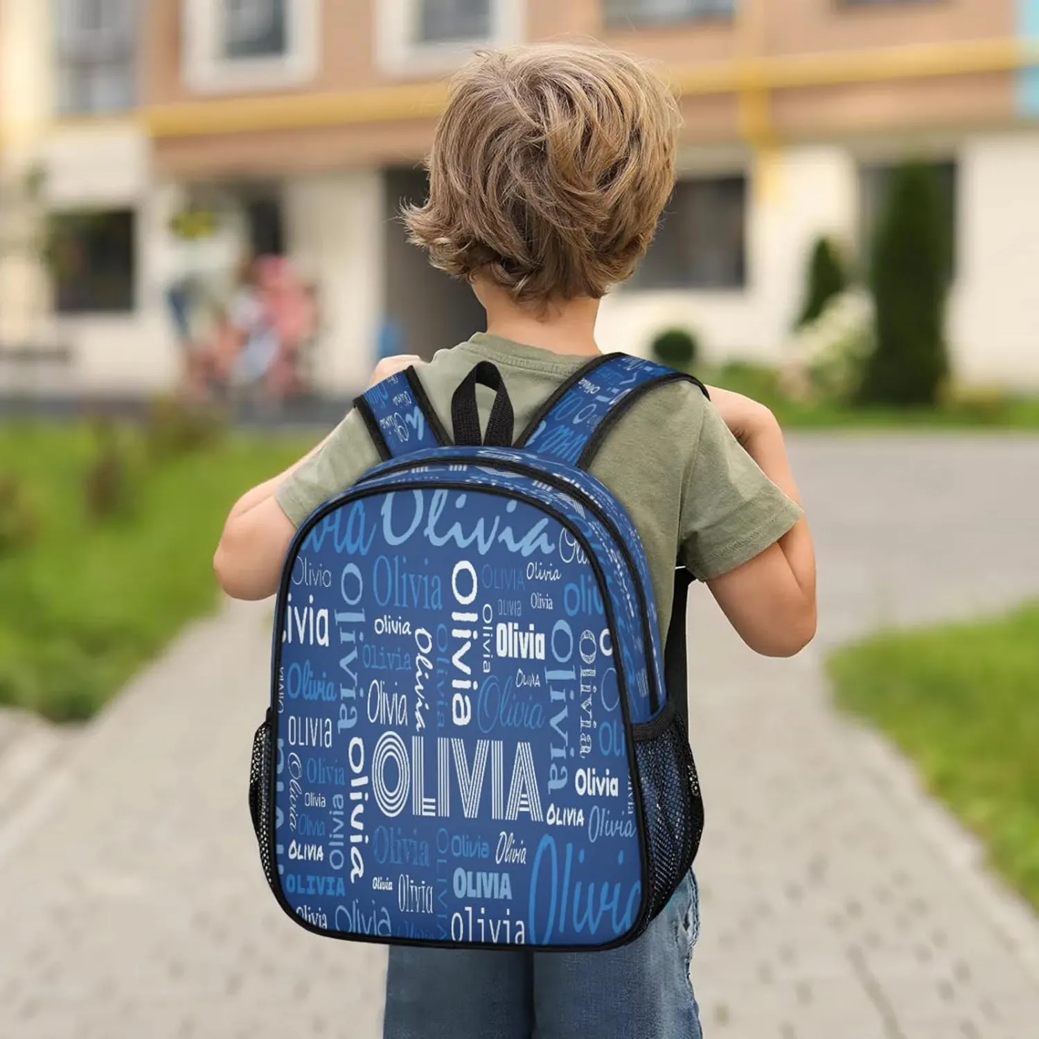 Custom Backpack Bag for Women Men, Waterproof Personalized Casual Backpacks with Name, Dark Blue Background Custom Daypack with Adjustable Shoulder Straps