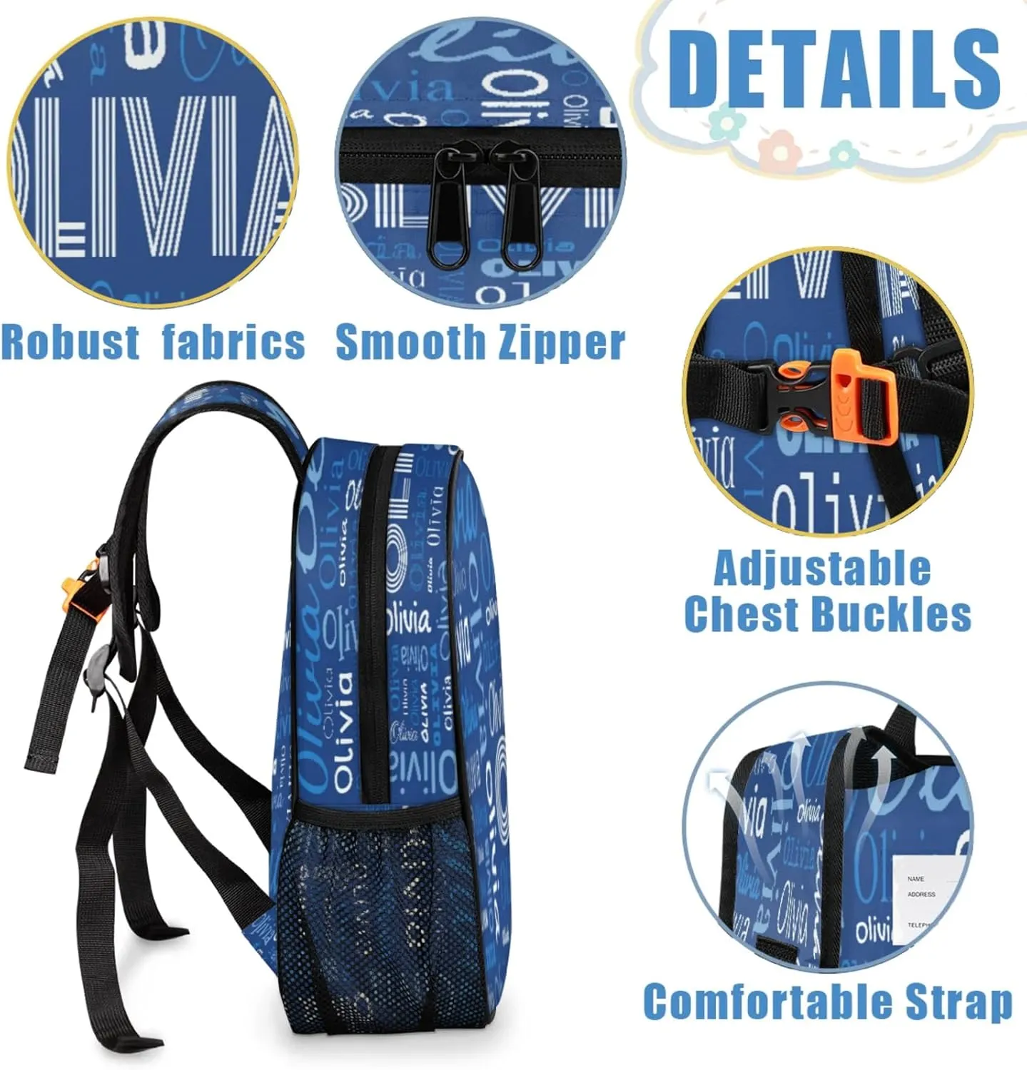 Custom Backpack Bag for Women Men, Waterproof Personalized Casual Backpacks with Name, Dark Blue Background Custom Daypack with Adjustable Shoulder Straps