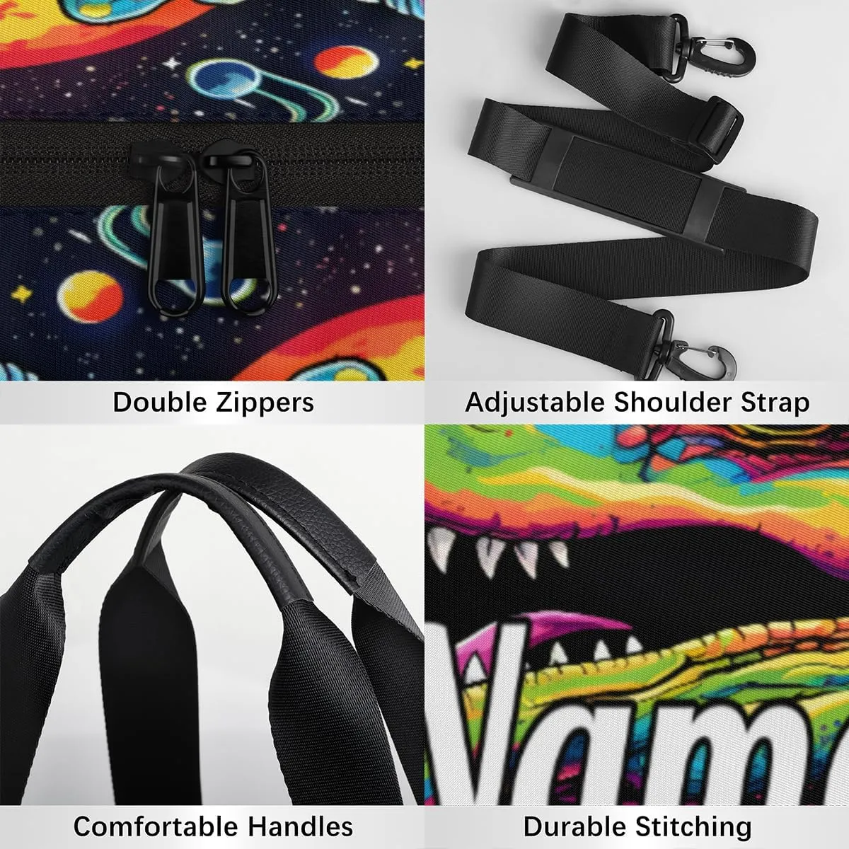 Custom Dance Duffel Bag Sport Backpacks Gyms and Weekend Overnight Travel Duffle Bag Birthday Christmas Halloween Waterproof, Dinosaur