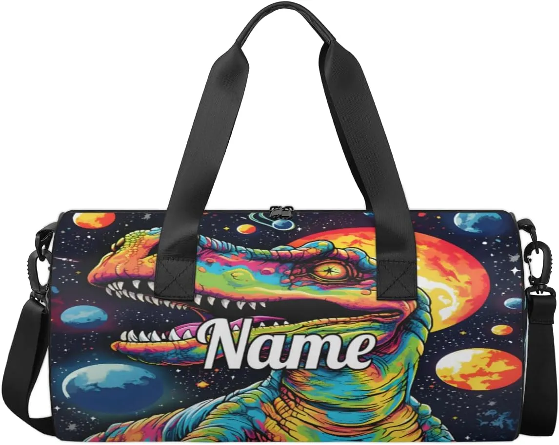 Custom Dance Duffel Bag Sport Backpacks Gyms and Weekend Overnight Travel Duffle Bag Birthday Christmas Halloween Waterproof, Dinosaur
