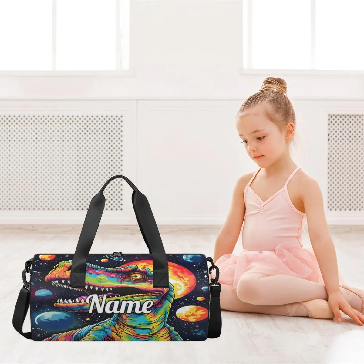 Custom Dance Duffel Bag Sport Backpacks Gyms and Weekend Overnight Travel Duffle Bag Birthday Christmas Halloween Waterproof, Dinosaur